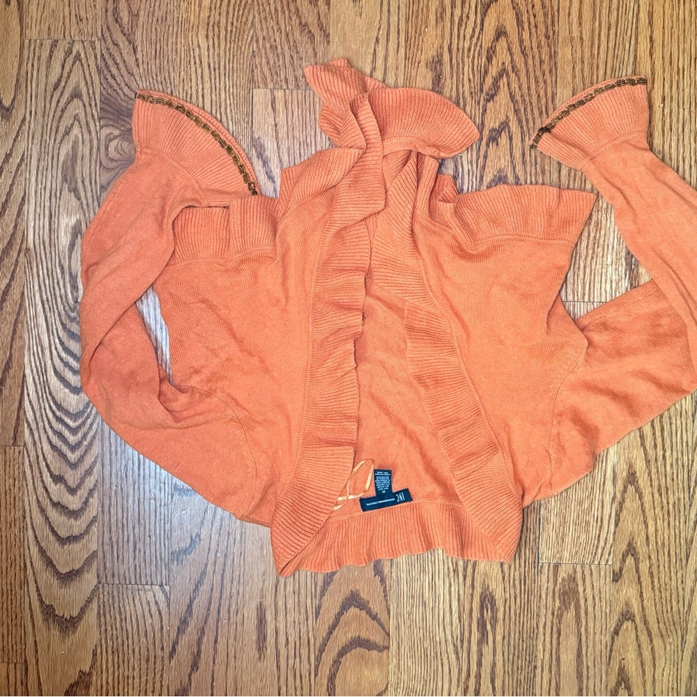 INC International Concepts Tangerine Ruffle Cardigan